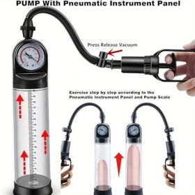 Vacuum pump toys for men with pressure gauge, with 1 realistic vaginal sleeve, 3 silicone sets of men's penis pump